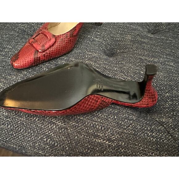 Vintage Leather Saks Fifth Avenue Folio Collection Red Snakeskin Buckle Mules - Picture 2 of 5